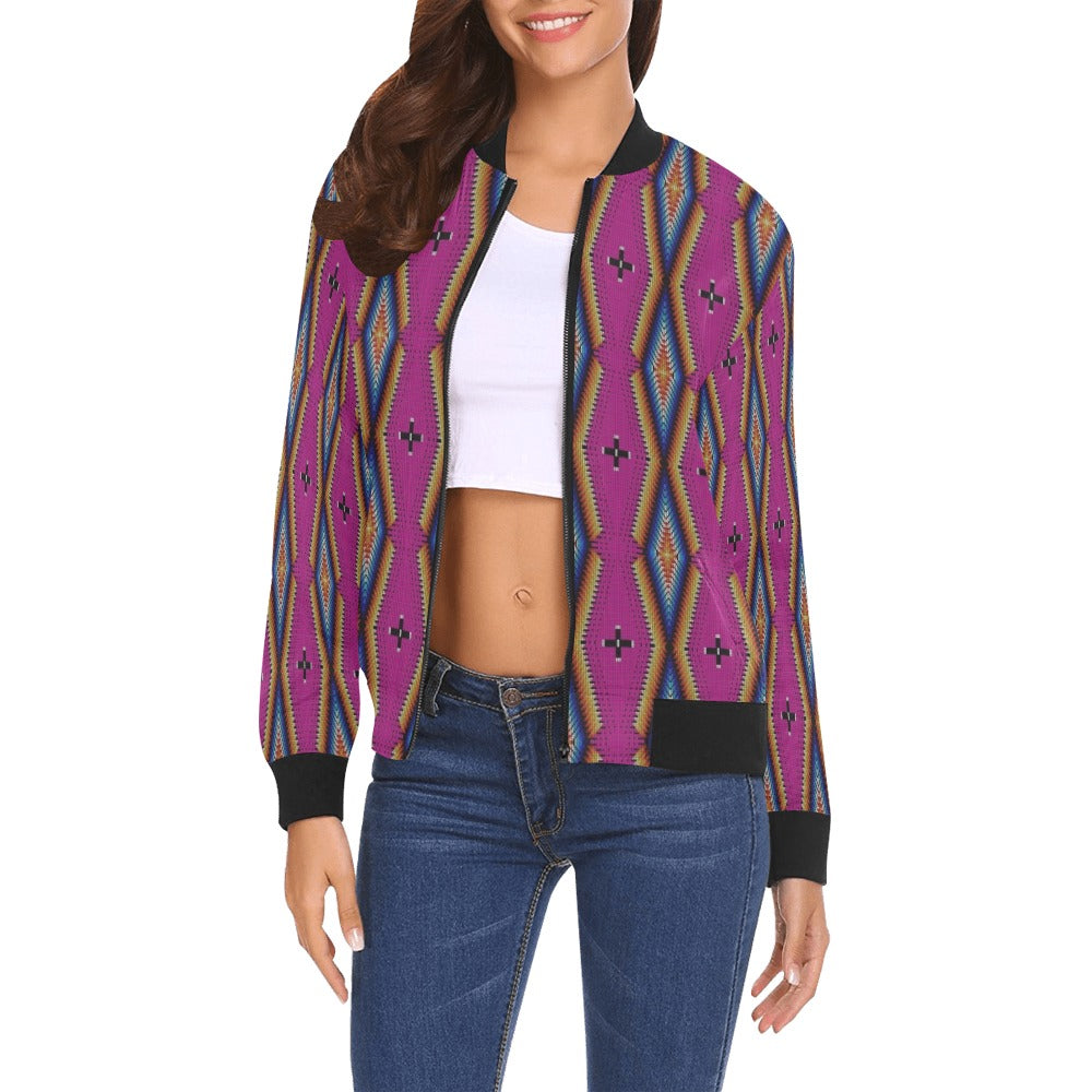 Diamond in the Bluff Pink All Over Print Bomber Jacket for Women