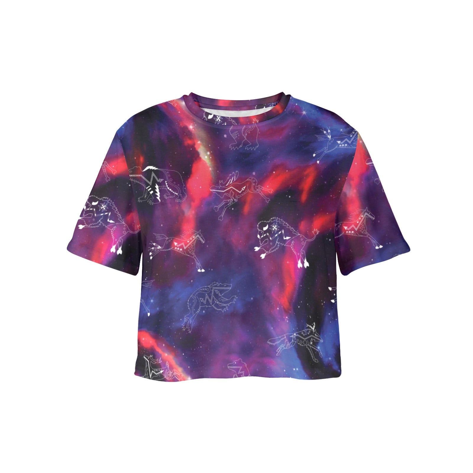 Animal Ancestors 3 Blue Pink Swirl Women's Cropped T-shirt