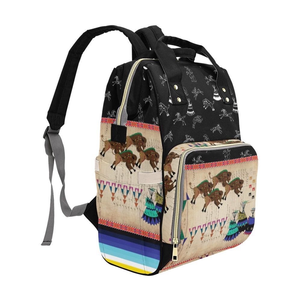 Buffalos Running Black Sky Multi-Function Diaper Backpack/Diaper Bag