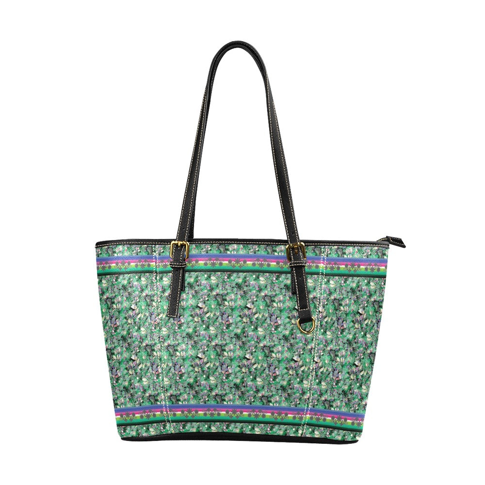 Culture in Nature Green Leather Tote Bag/Large