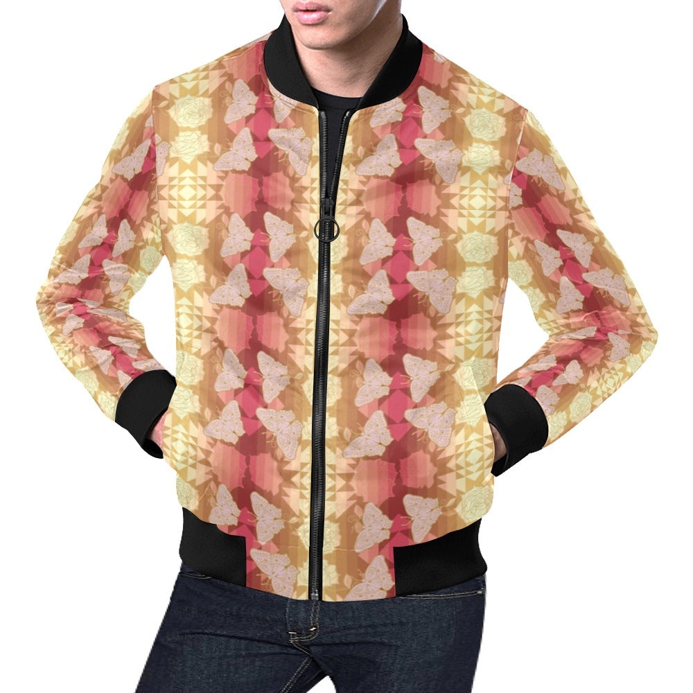 Butterfly and Roses on Geometric Bomber Jacket for Men