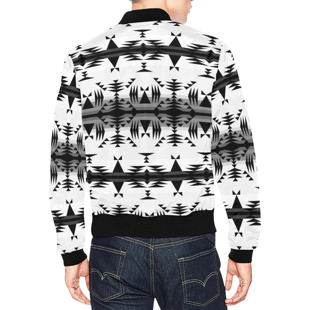 Between the Mountains White and Black Bomber Jacket for Men