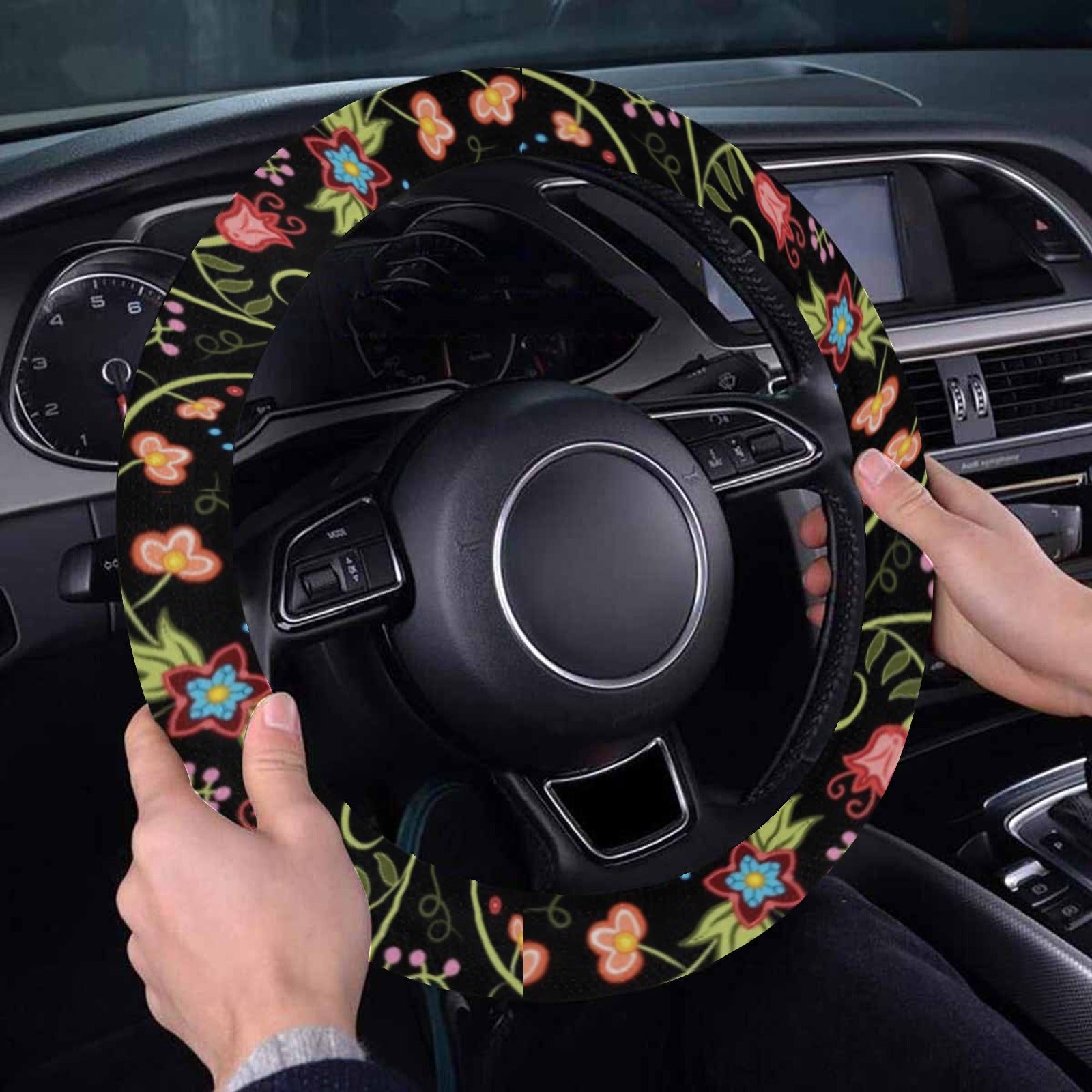 Fresh Fleur Midnight Steering Wheel Cover with Elastic Edge