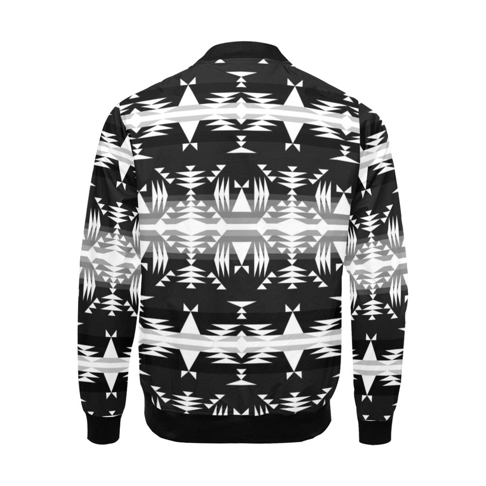 Between the Mountains Black and White Bomber Jacket for Men