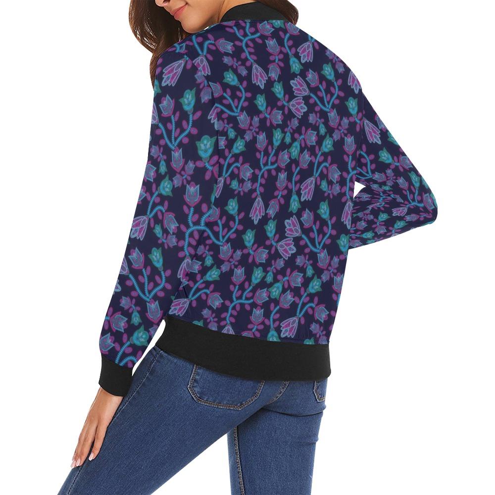 Beaded Blue Nouveau All Over Print Bomber Jacket for Women (Model H19) Jacket e-joyer 