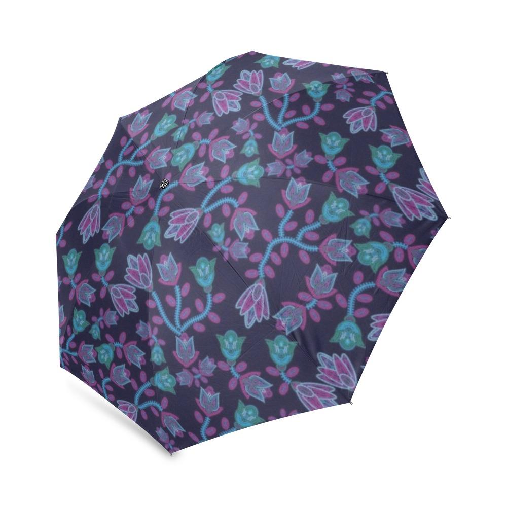 Beaded Blue Nouveau Foldable Umbrella (Model U01) Foldable Umbrella e-joyer 
