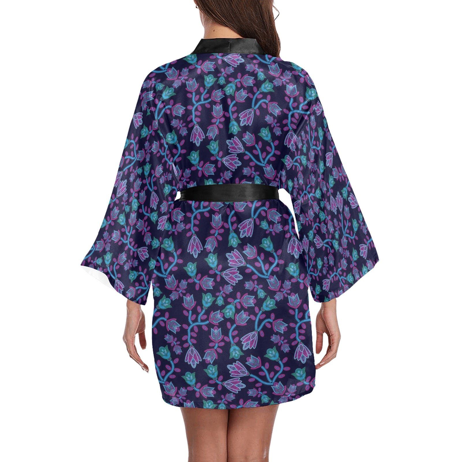 Beaded Blue Nouveau Long Sleeve Kimono Robe Long Sleeve Kimono Robe e-joyer 