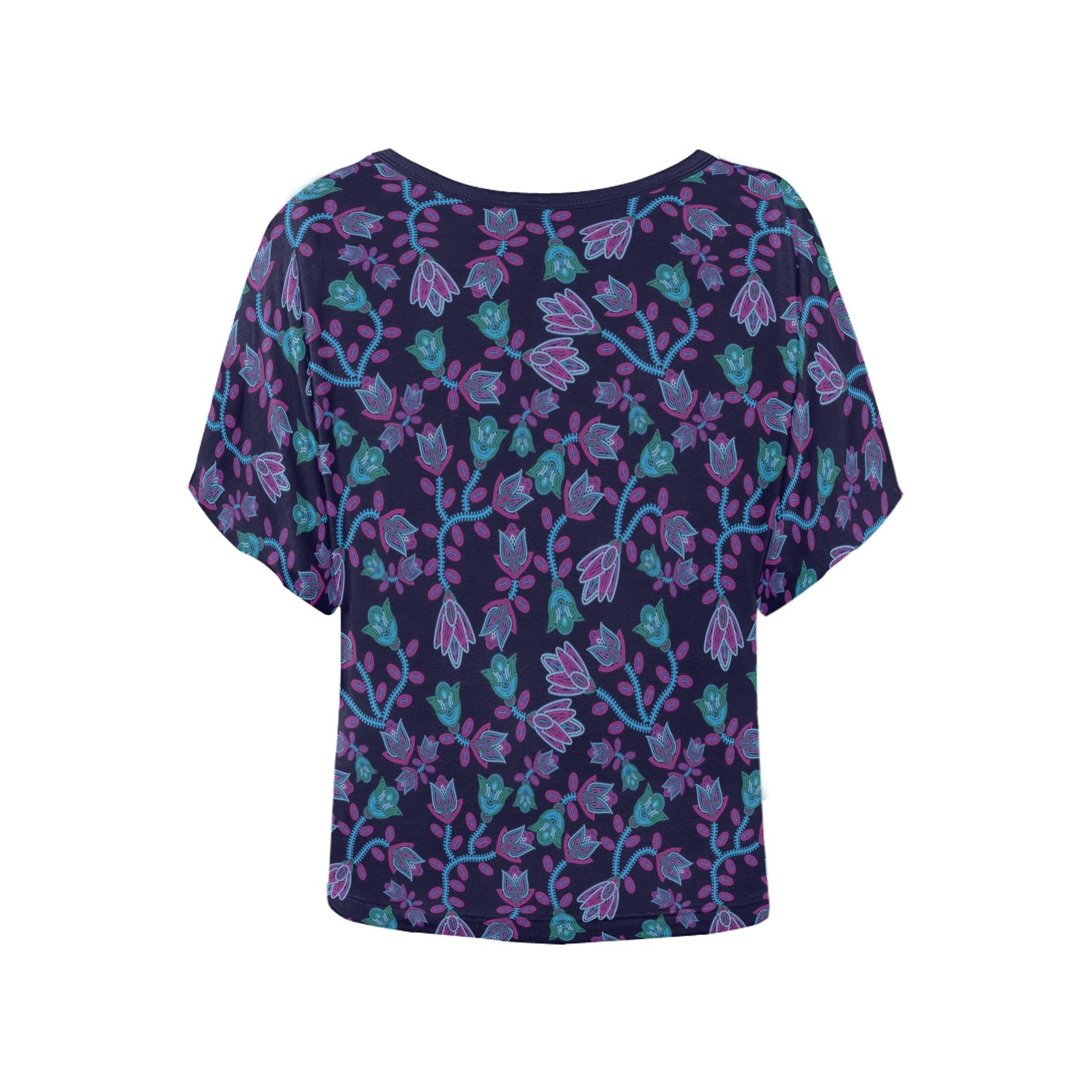 Beaded Blue Nouveau Women's Batwing-Sleeved Blouse T shirt (Model T44) Women's Batwing-Sleeved Blouse T shirt (T44) e-joyer 