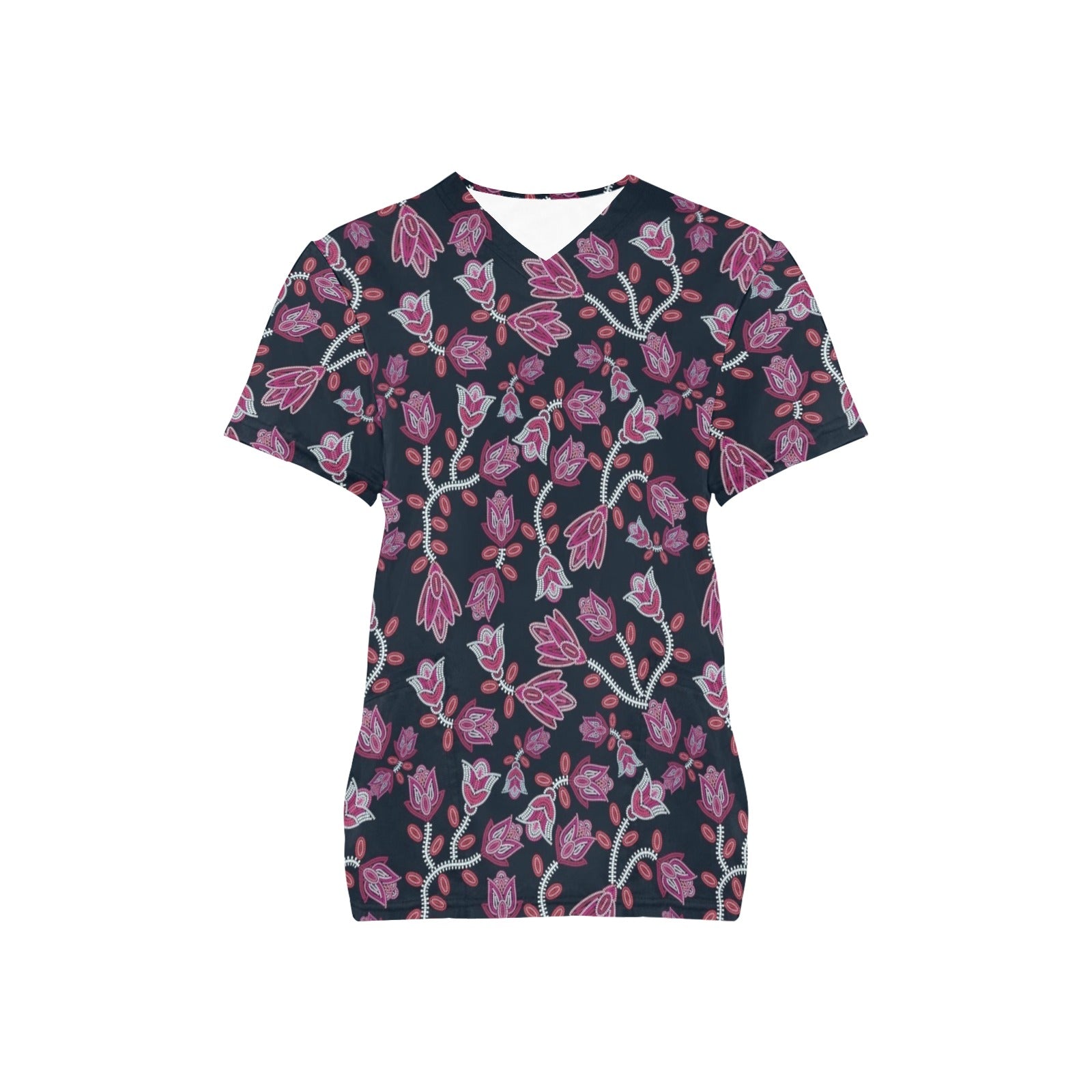 Beaded Pink All Over Print Scrub Top Scrub Top e-joyer 