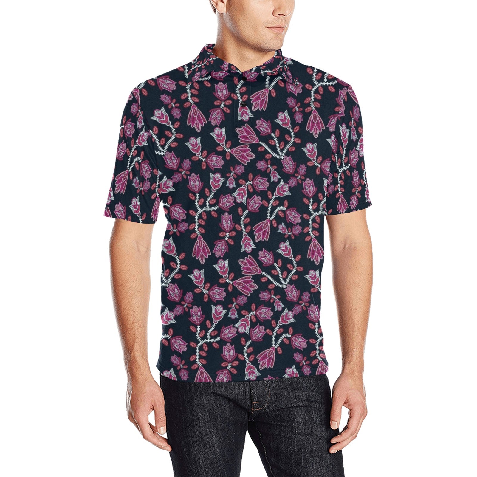 Beaded Pink Men's All Over Print Polo Shirt (Model T55) Men's Polo Shirt (Model T55) e-joyer 