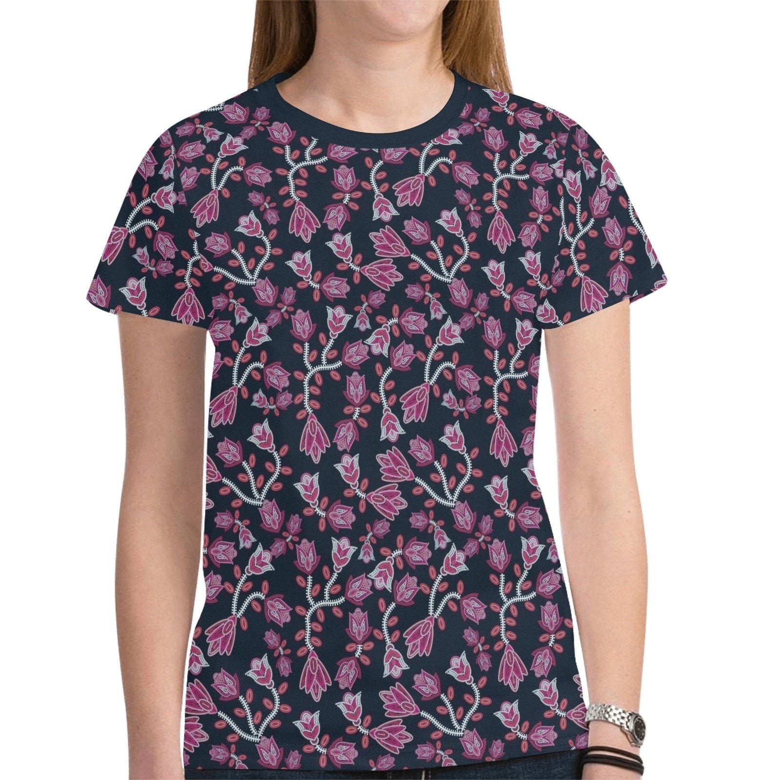 Beaded Pink New All Over Print T-shirt for Women (Model T45) tshirt e-joyer 