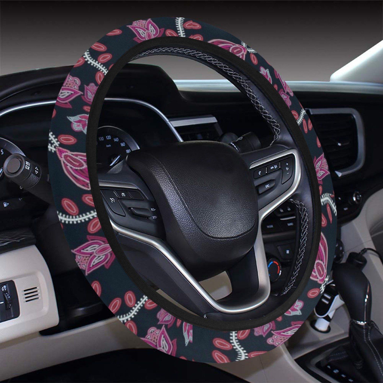 Beaded Pink Steering Wheel Cover with Elastic Edge Steering Wheel Cover with Elastic Edge e-joyer 
