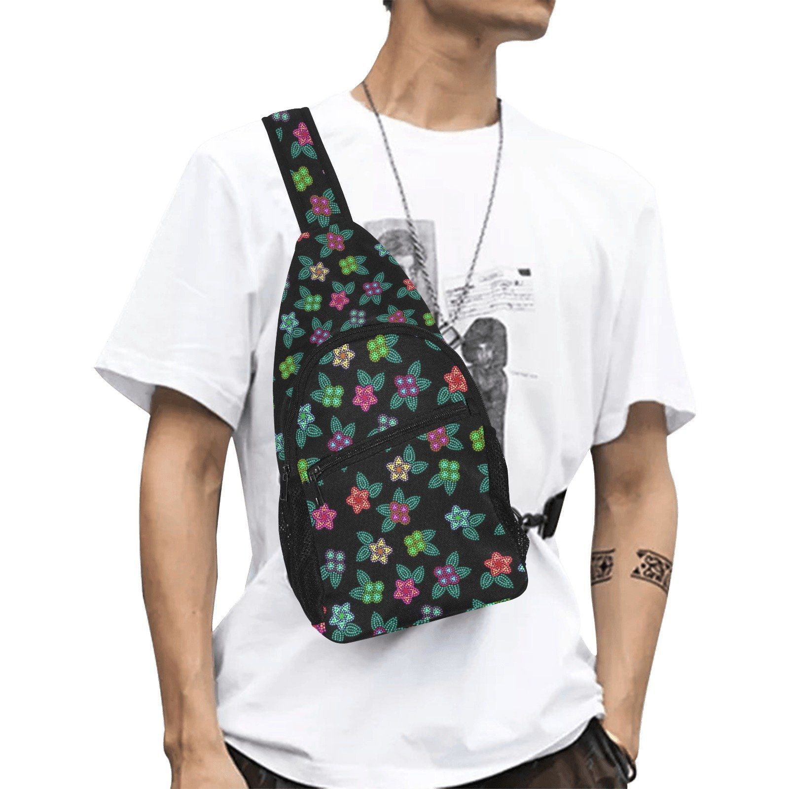 Berry Flowers Black All Over Print Chest Bag (Model 1719) All Over Print Chest Bag (1719) e-joyer 