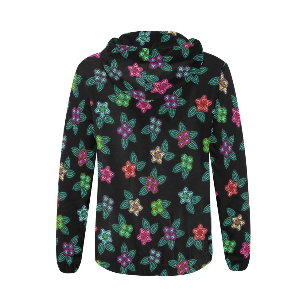 Berry Flowers Black All Over Print Full Zip Hoodie for Women (Model H14) All Over Print Full Zip Hoodie for Women (H14) e-joyer 