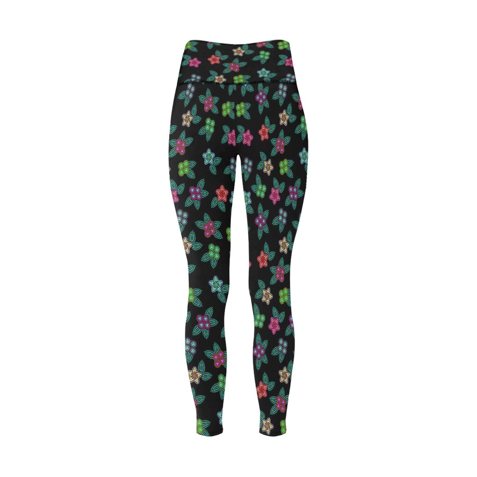 Berry Flowers Black All Over Print High-Waisted Leggings (Model L36) High-Waisted Leggings (L36) e-joyer 