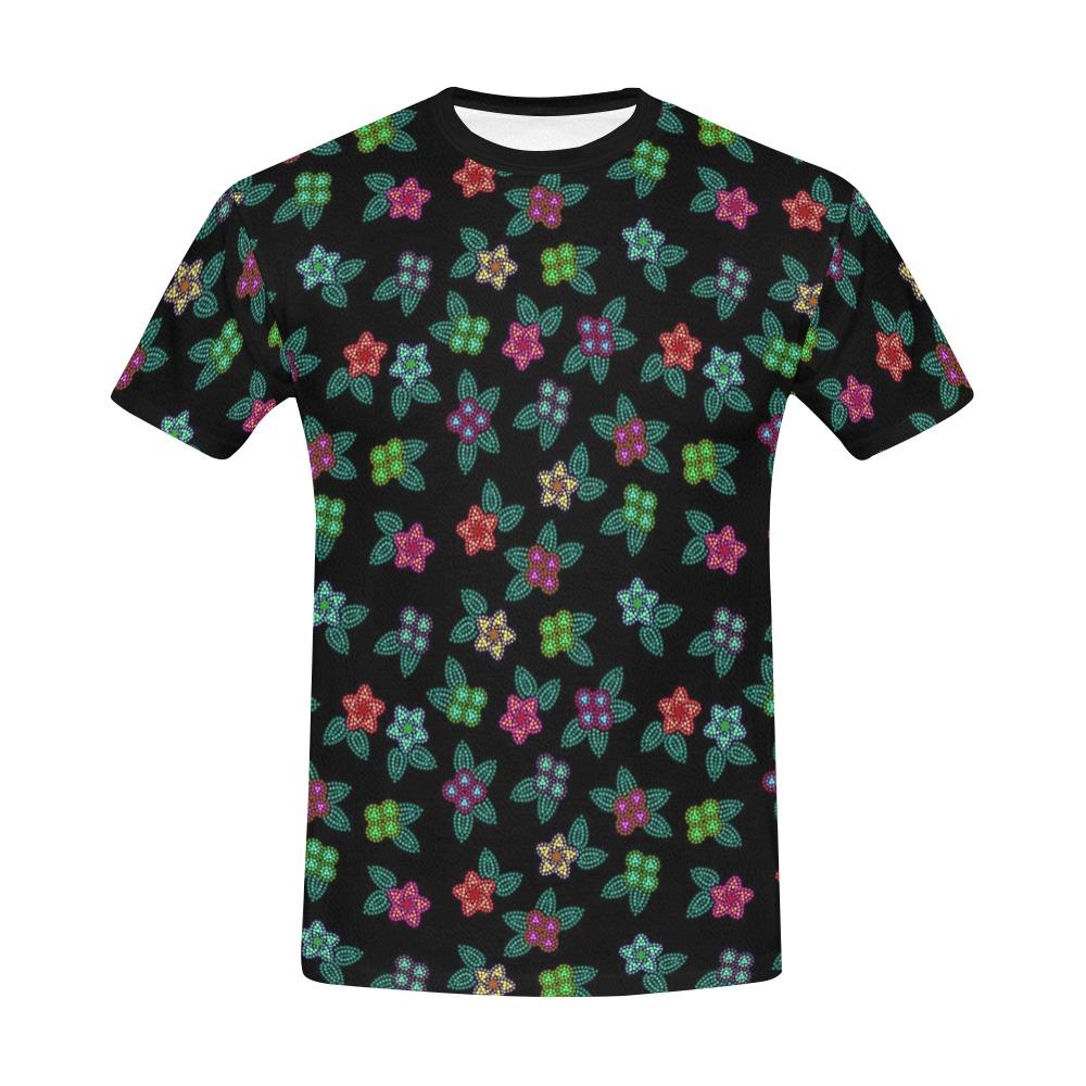 Berry Flowers Black All Over Print T-Shirt for Men (USA Size) (Model T40) All Over Print T-Shirt for Men (T40) e-joyer 