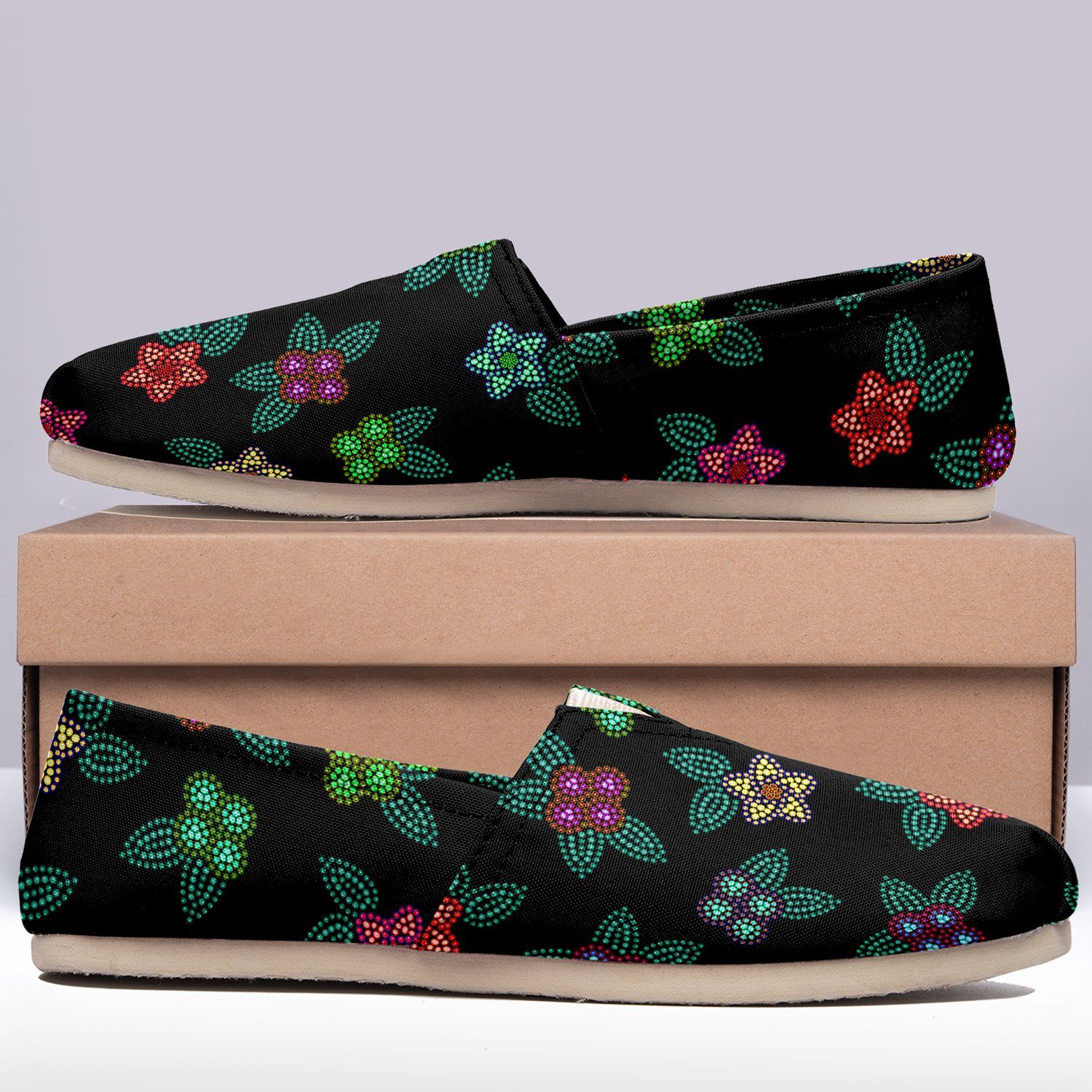 Berry Flowers Black Casual Unisex Slip On Shoe Herman 