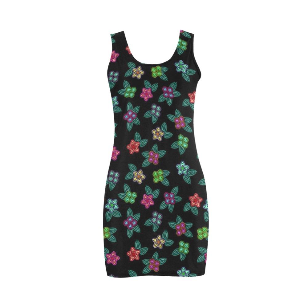 Berry Flowers Black Medea Vest Dress (Model D06) Medea Vest Dress (D06) e-joyer 