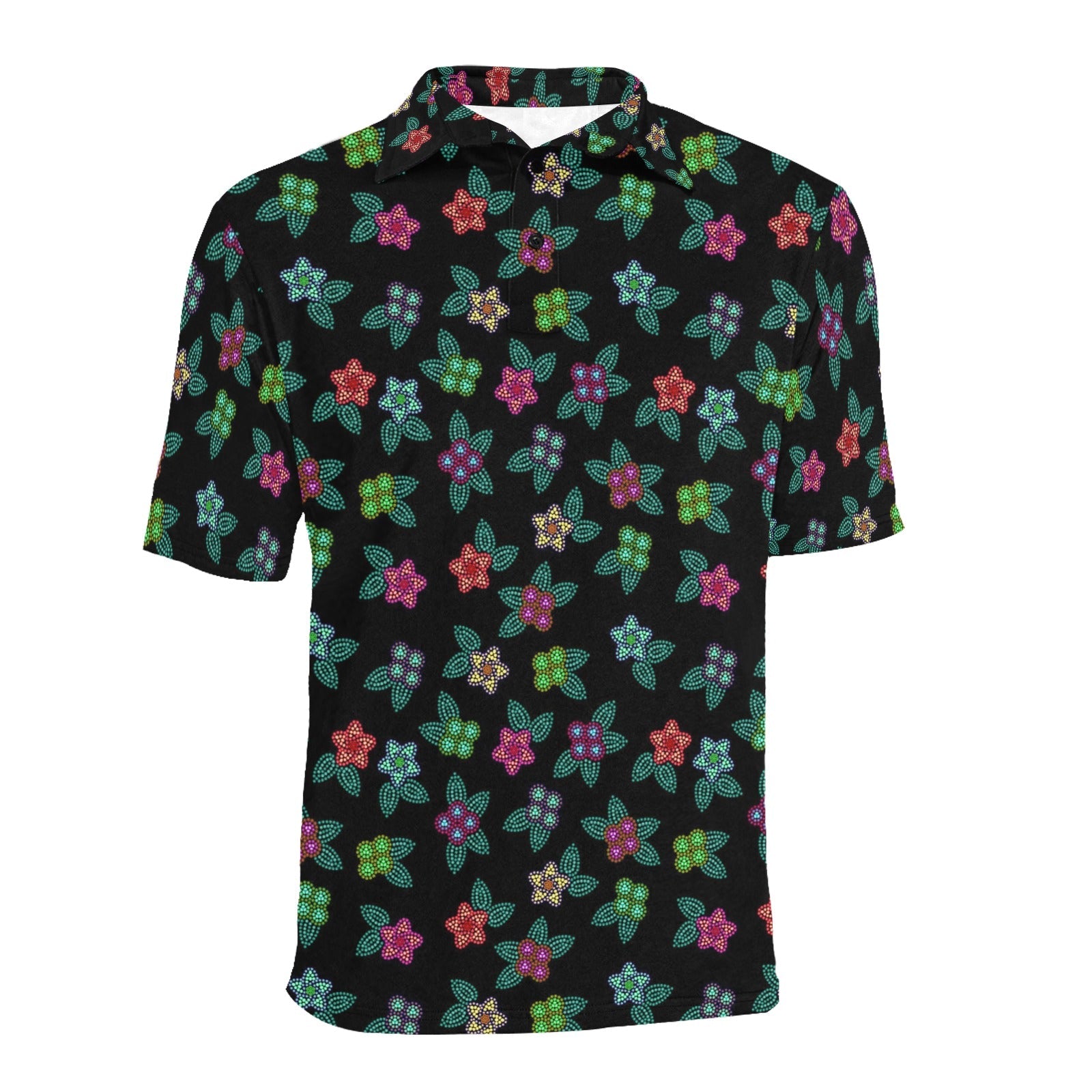 Berry Flowers Black Men's All Over Print Polo Shirt (Model T55) Men's Polo Shirt (Model T55) e-joyer 