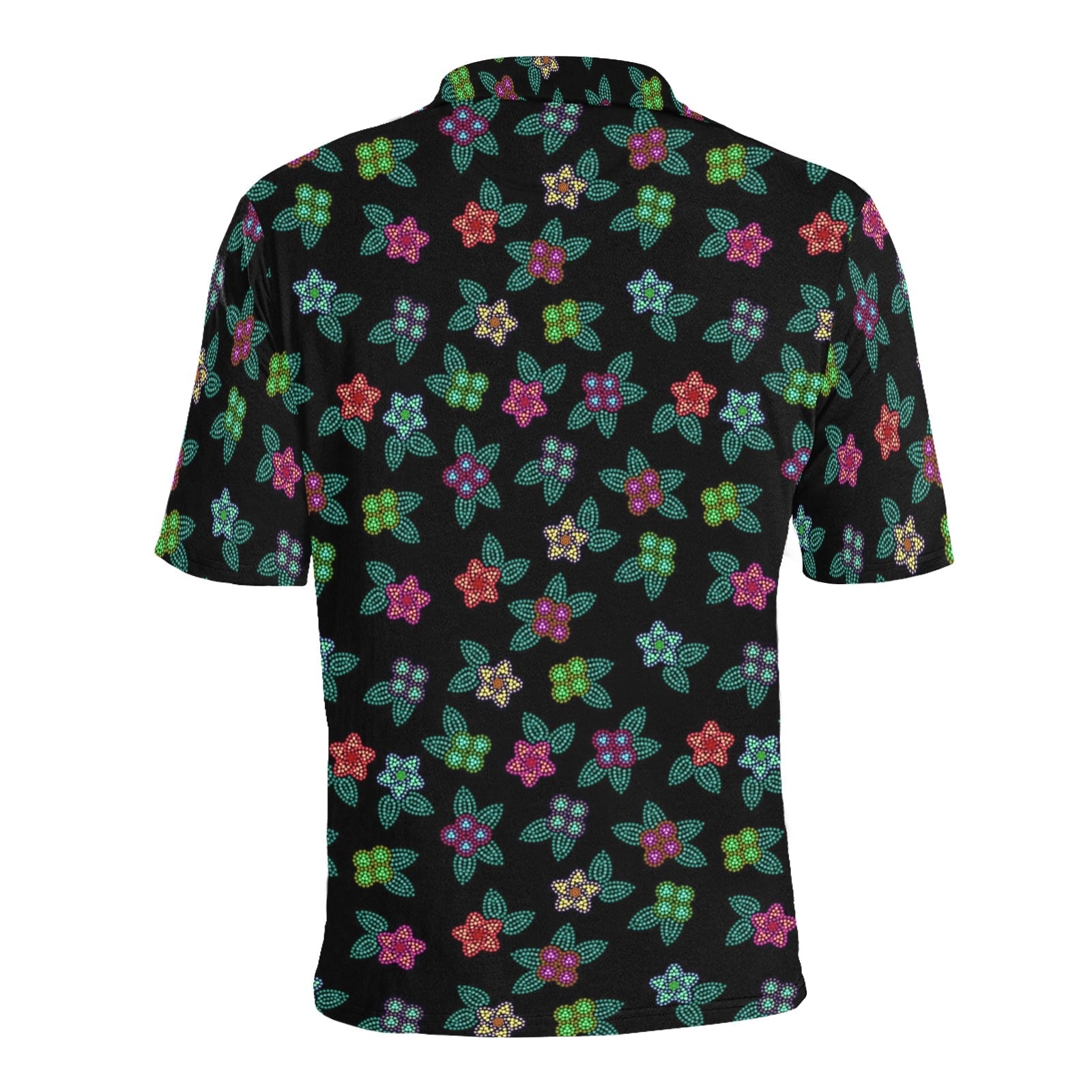 Berry Flowers Black Men's All Over Print Polo Shirt (Model T55) Men's Polo Shirt (Model T55) e-joyer 