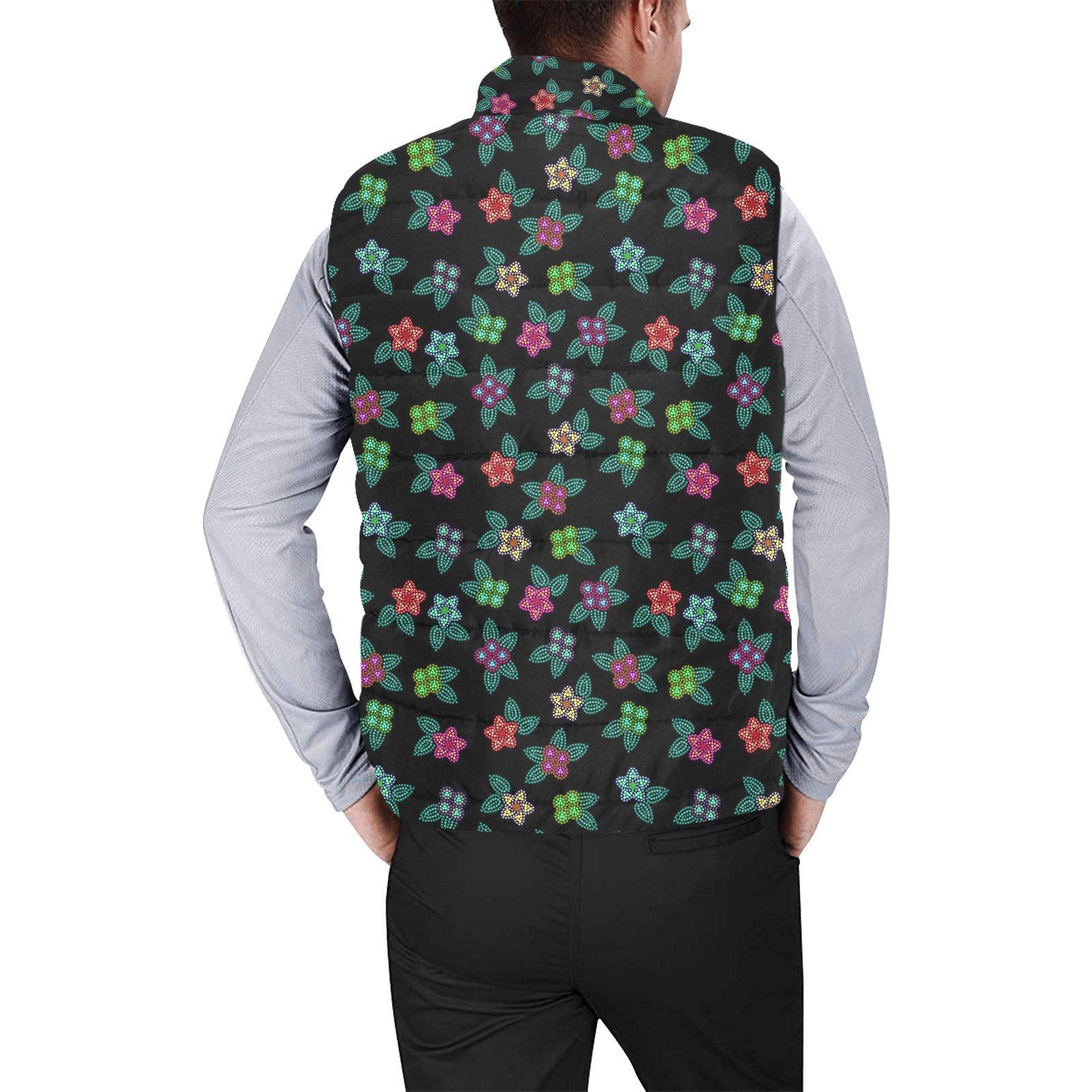 Berry Flowers Black Men's Padded Vest Jacket (Model H44) Men's Padded Vest Jacket (H44) e-joyer 