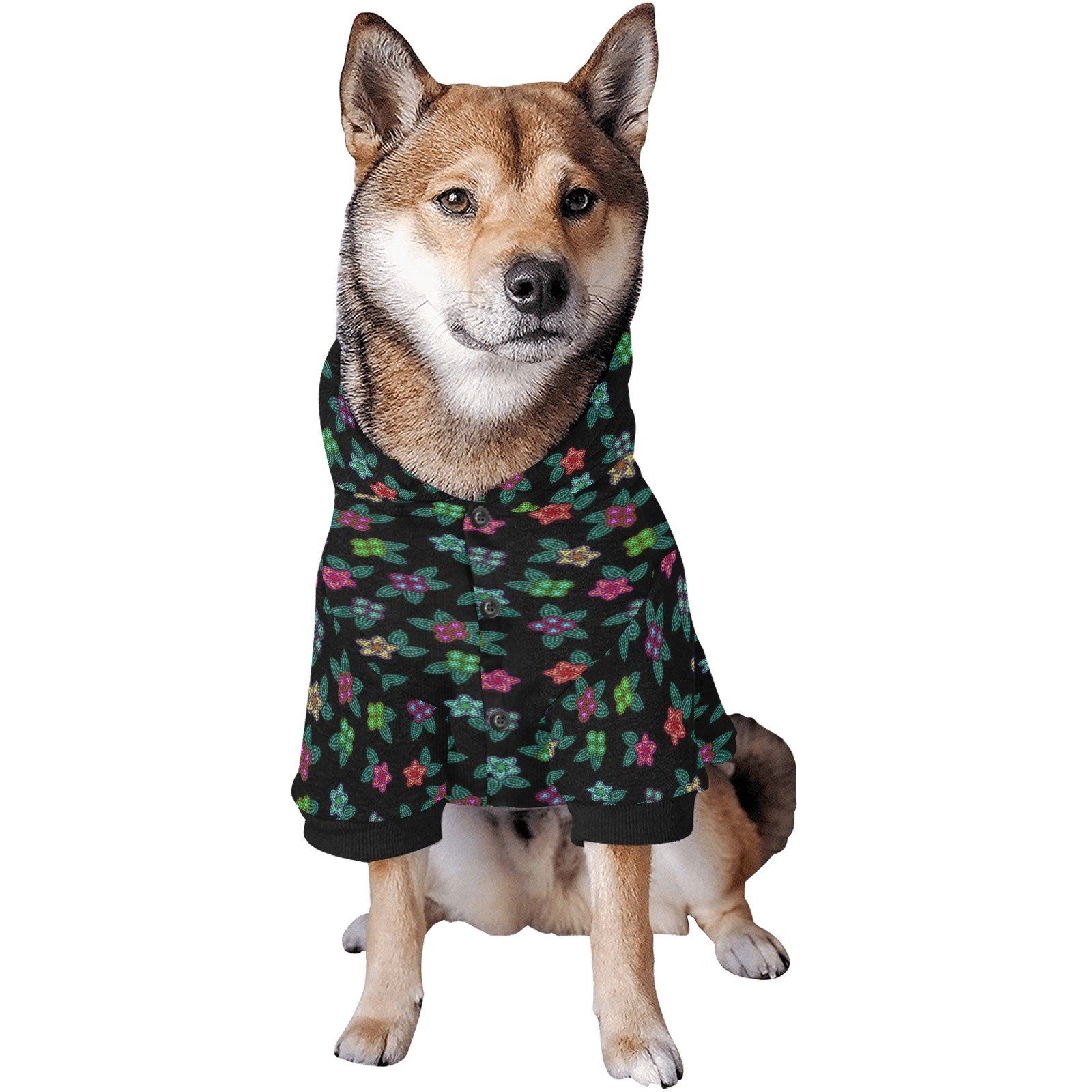 Berry Flowers Black Pet Dog Hoodie Pet Dog Hoodie e-joyer 