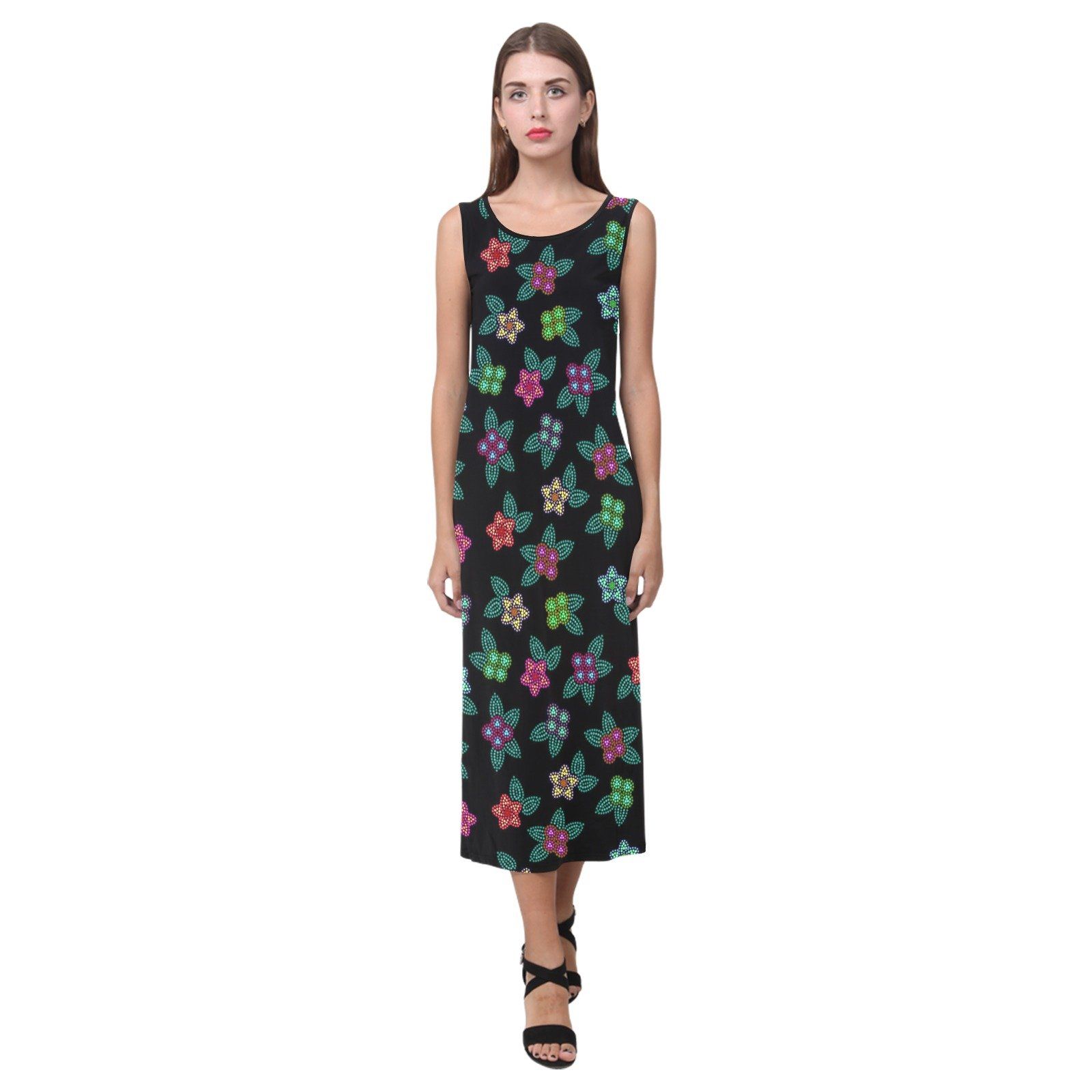 Berry Flowers Black Phaedra Sleeveless Open Fork Long Dress (Model D08) dress e-joyer 