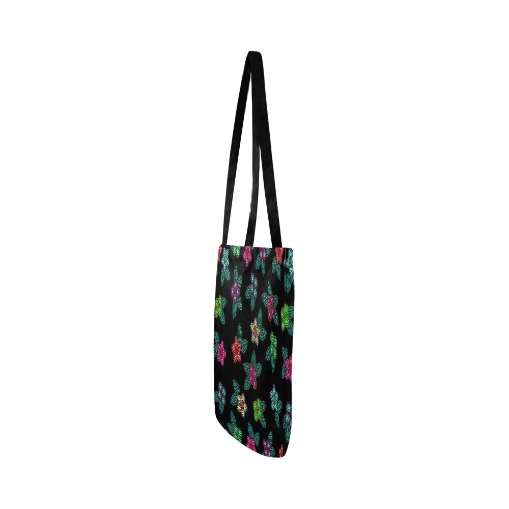 Berry Flowers Black Reusable Shopping Bag Model 1660 (Two sides) Shopping Tote Bag (1660) e-joyer 