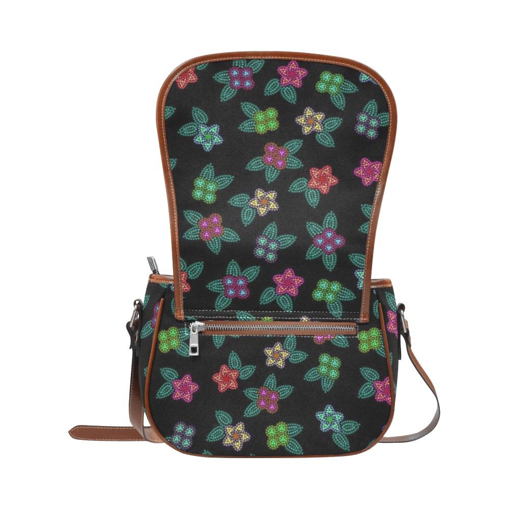 Berry Flowers Black Saddle Bag/Large (Model 1649) bag e-joyer 