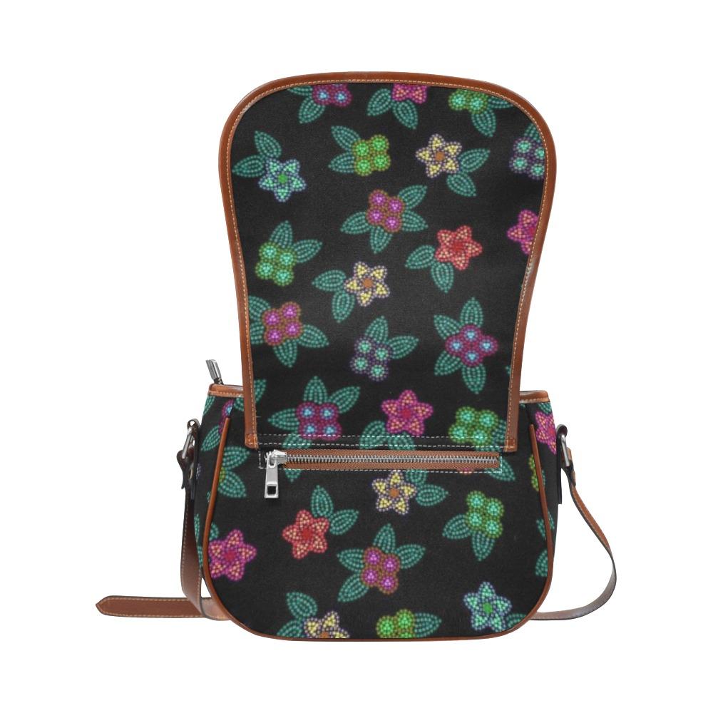 Berry Flowers Black Saddle Bag/Small (Model 1649) Full Customization bag e-joyer 