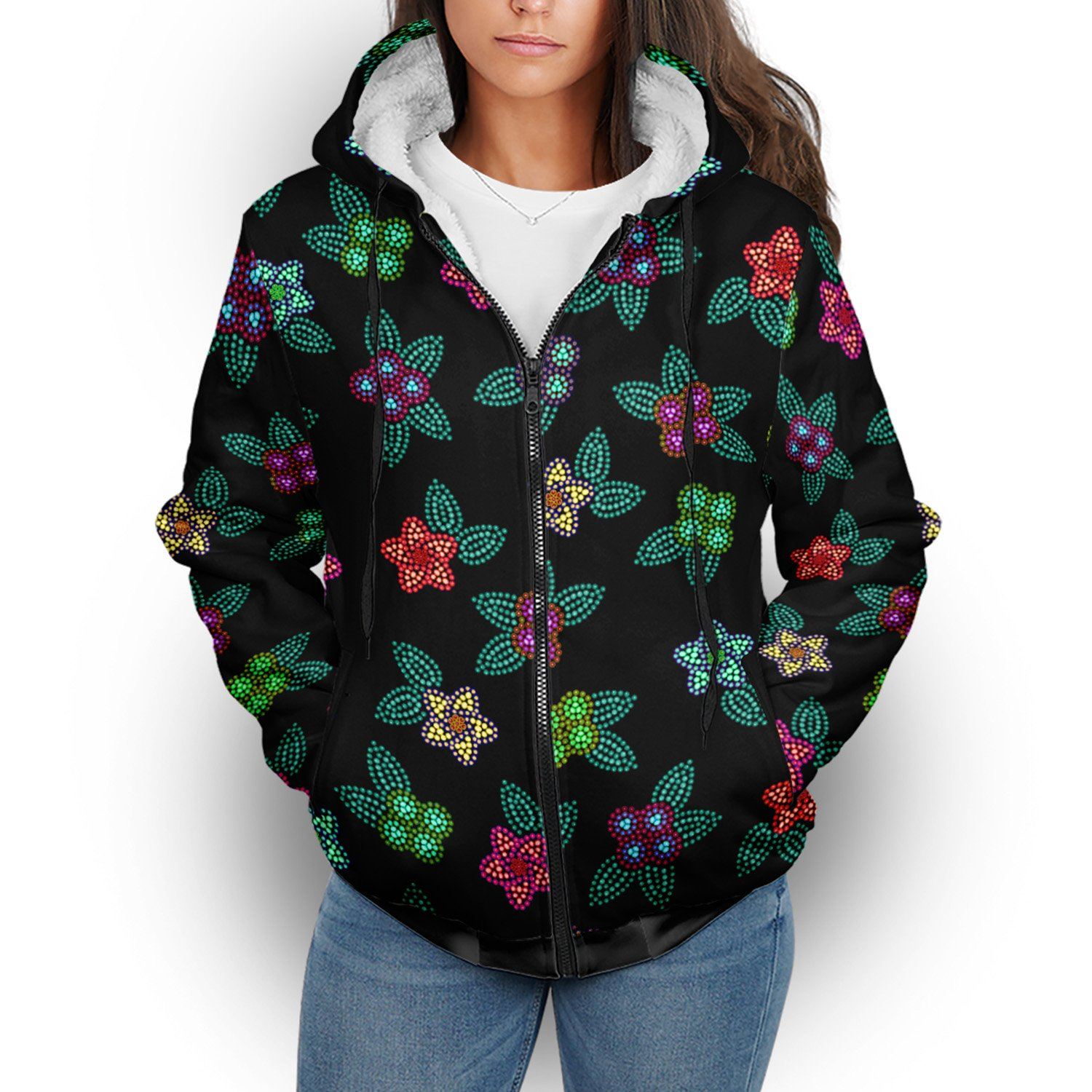 Berry Flowers Black Sherpa Hoodie hoodie Herman 