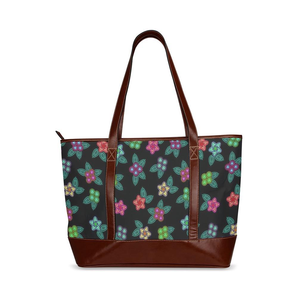 Berry Flowers Black Tote Handbag (Model 1642) handbag e-joyer 