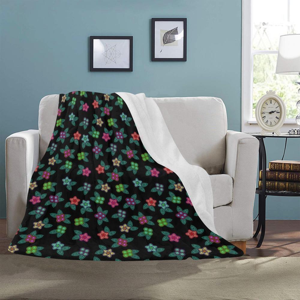 Berry Flowers Black Ultra-Soft Micro Fleece Blanket 50"x60" Ultra-Soft Blanket 50''x60'' e-joyer 