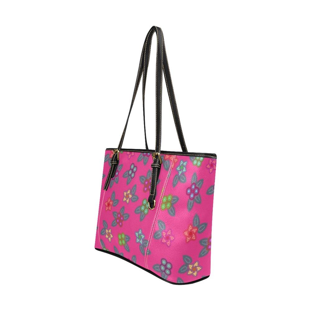 Berry Flowers Leather Tote Bag/Large (Model 1640) bag e-joyer 