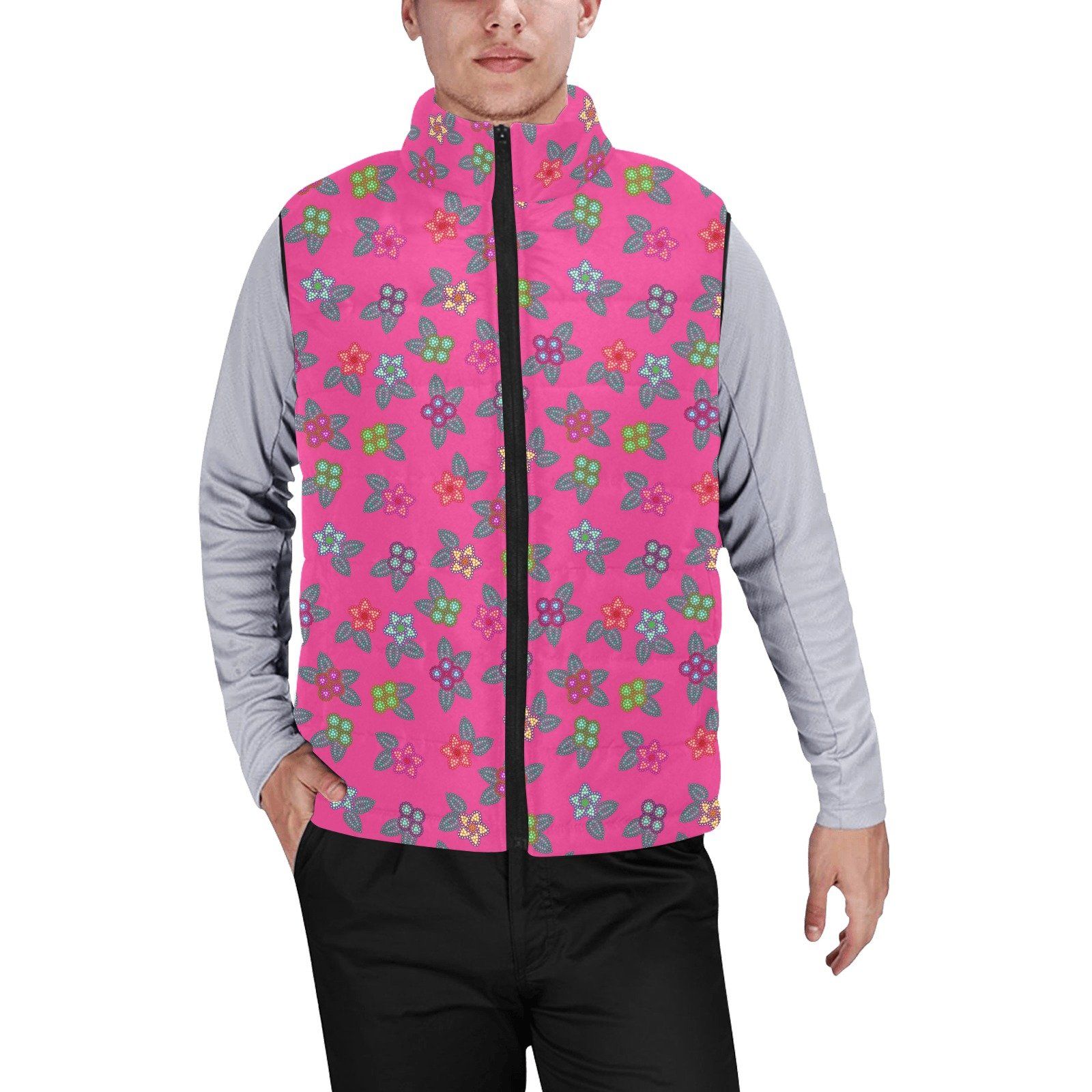 Berry Flowers Men's Padded Vest Jacket (Model H44) Men's Padded Vest Jacket (H44) e-joyer 