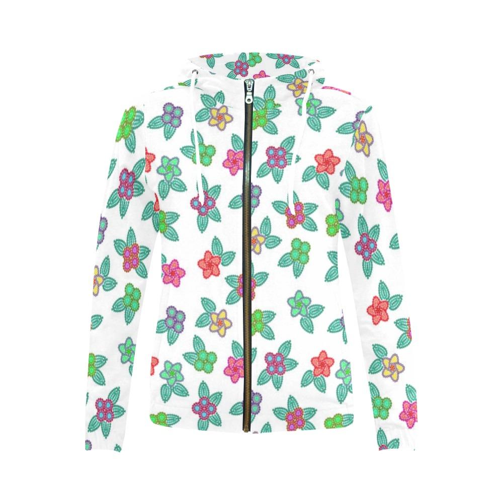 Berry Flowers White All Over Print Full Zip Hoodie for Women (Model H14) All Over Print Full Zip Hoodie for Women (H14) e-joyer 