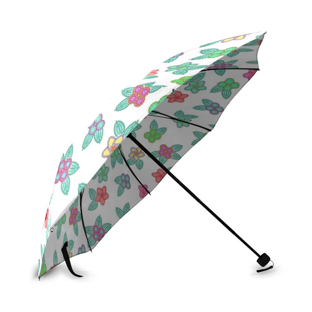 Berry Flowers White Foldable Umbrella (Model U01) Foldable Umbrella e-joyer 