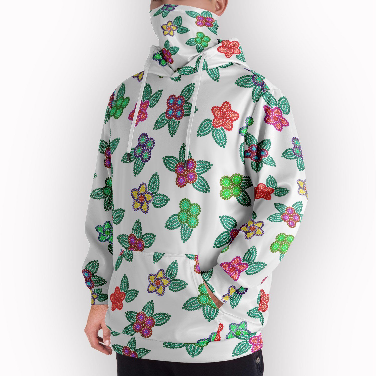 Berry Flowers White Hoodie with Face Cover 49 Dzine 