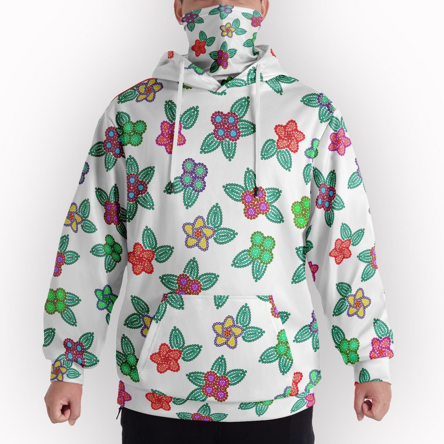 Berry Flowers White Hoodie with Face Cover 49 Dzine 