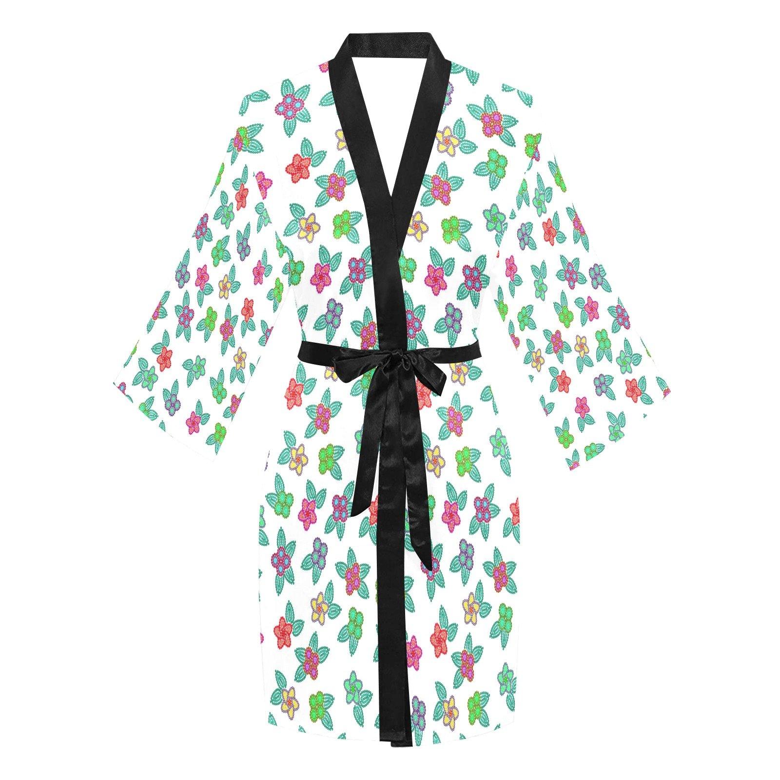 Berry Flowers White Long Sleeve Kimono Robe Long Sleeve Kimono Robe e-joyer 