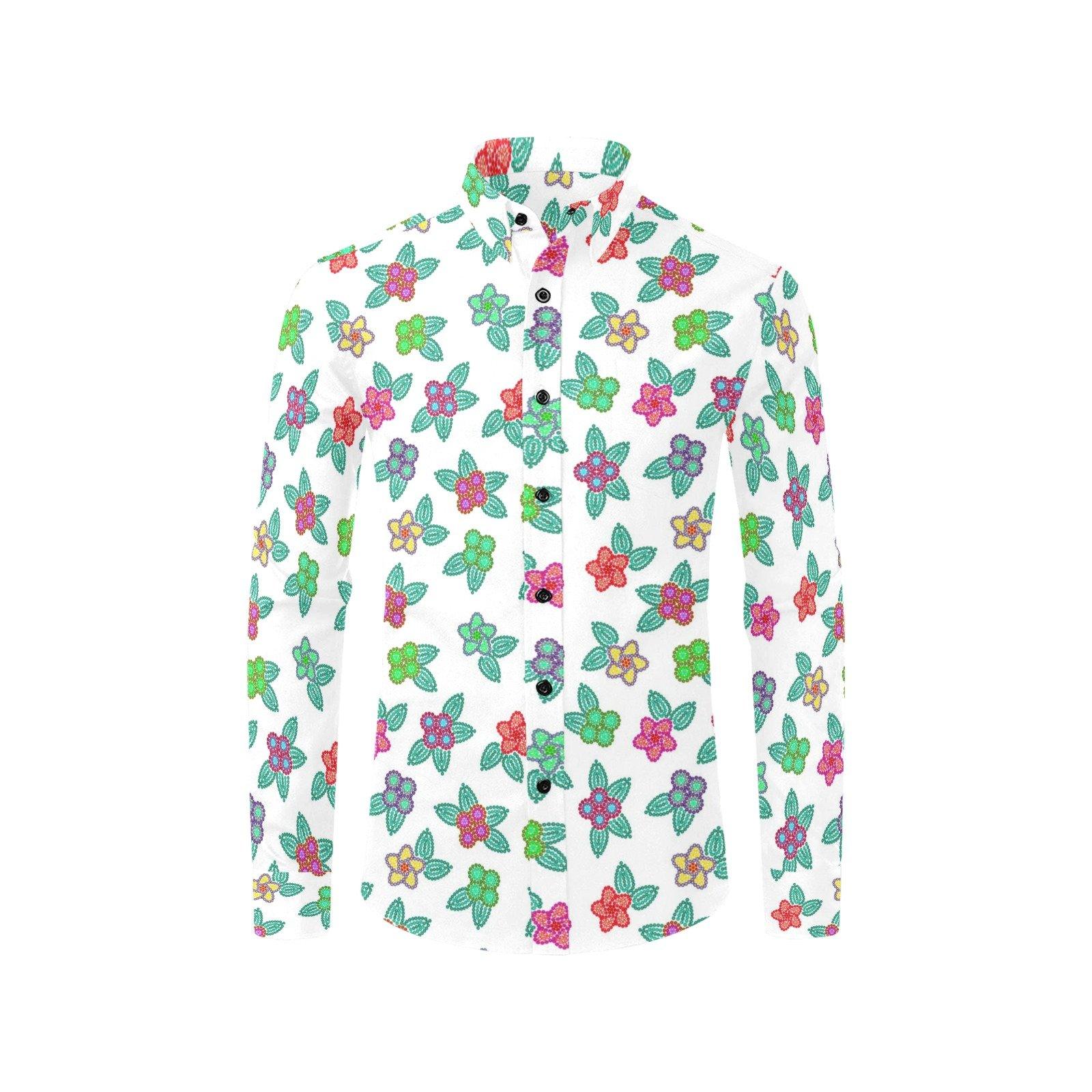 Berry Flowers White Men's All Over Print Casual Dress Shirt (Model T61) Men's Dress Shirt (T61) e-joyer 