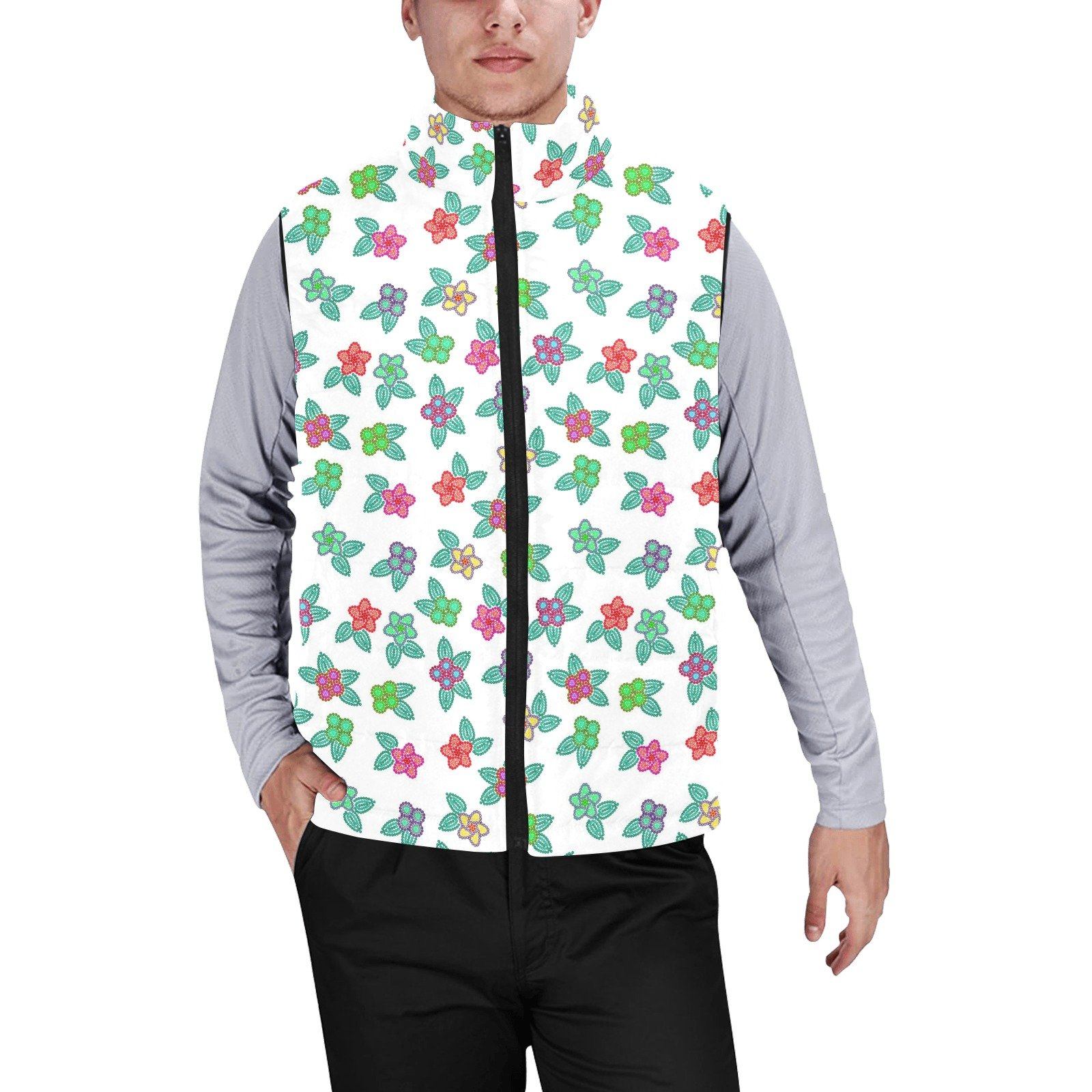 Berry Flowers White Men's Padded Vest Jacket (Model H44) Men's Padded Vest Jacket (H44) e-joyer 