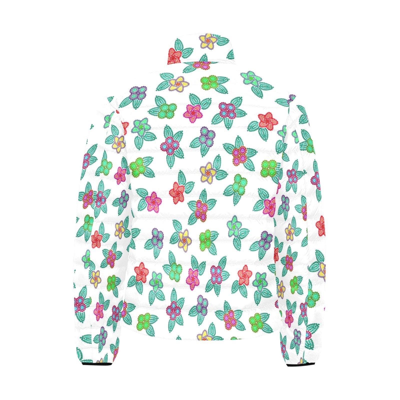 Berry Flowers White Men's Stand Collar Padded Jacket (Model H41) Men's Stand Collar Padded Jacket (H41) e-joyer 