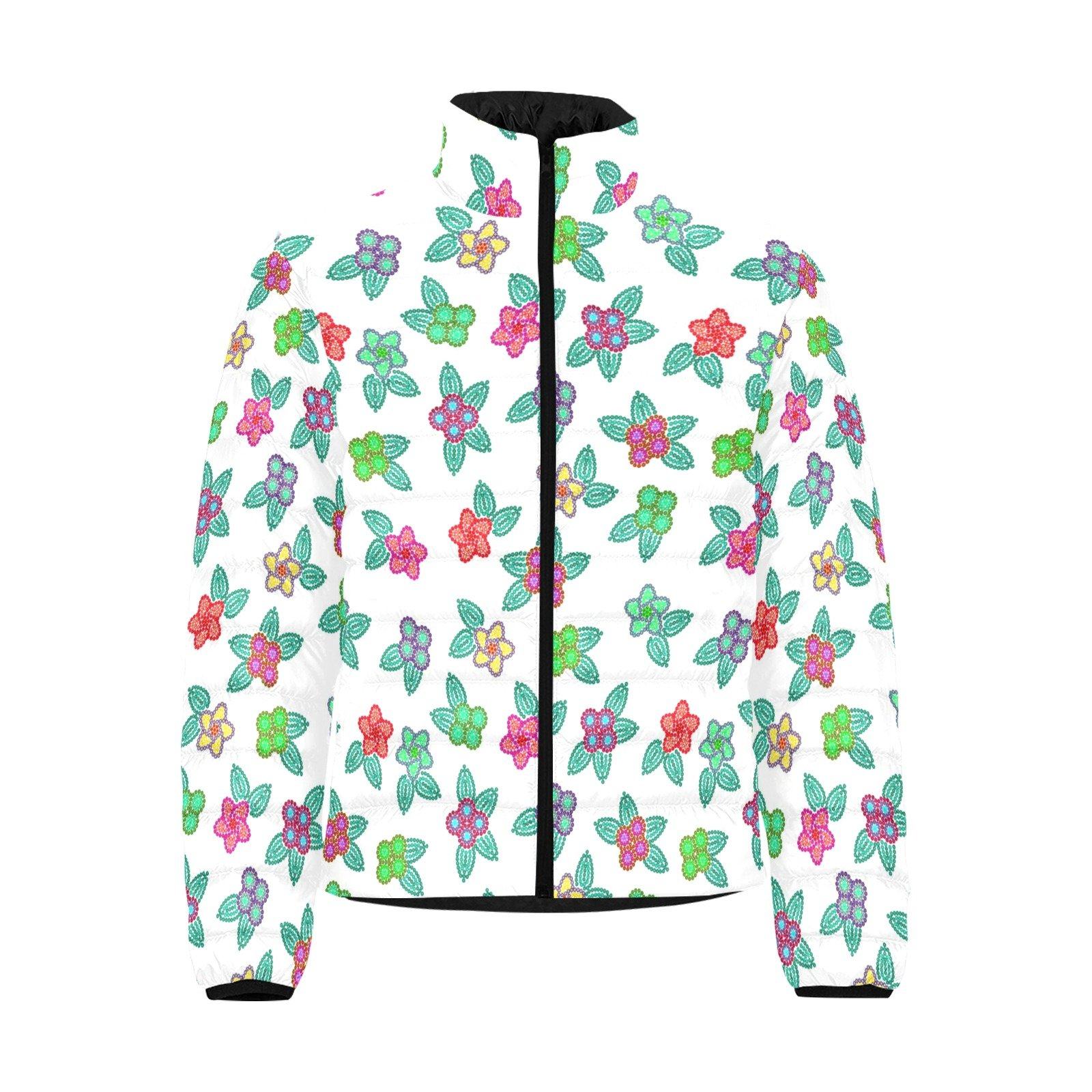 Berry Flowers White Men's Stand Collar Padded Jacket (Model H41) Men's Stand Collar Padded Jacket (H41) e-joyer 