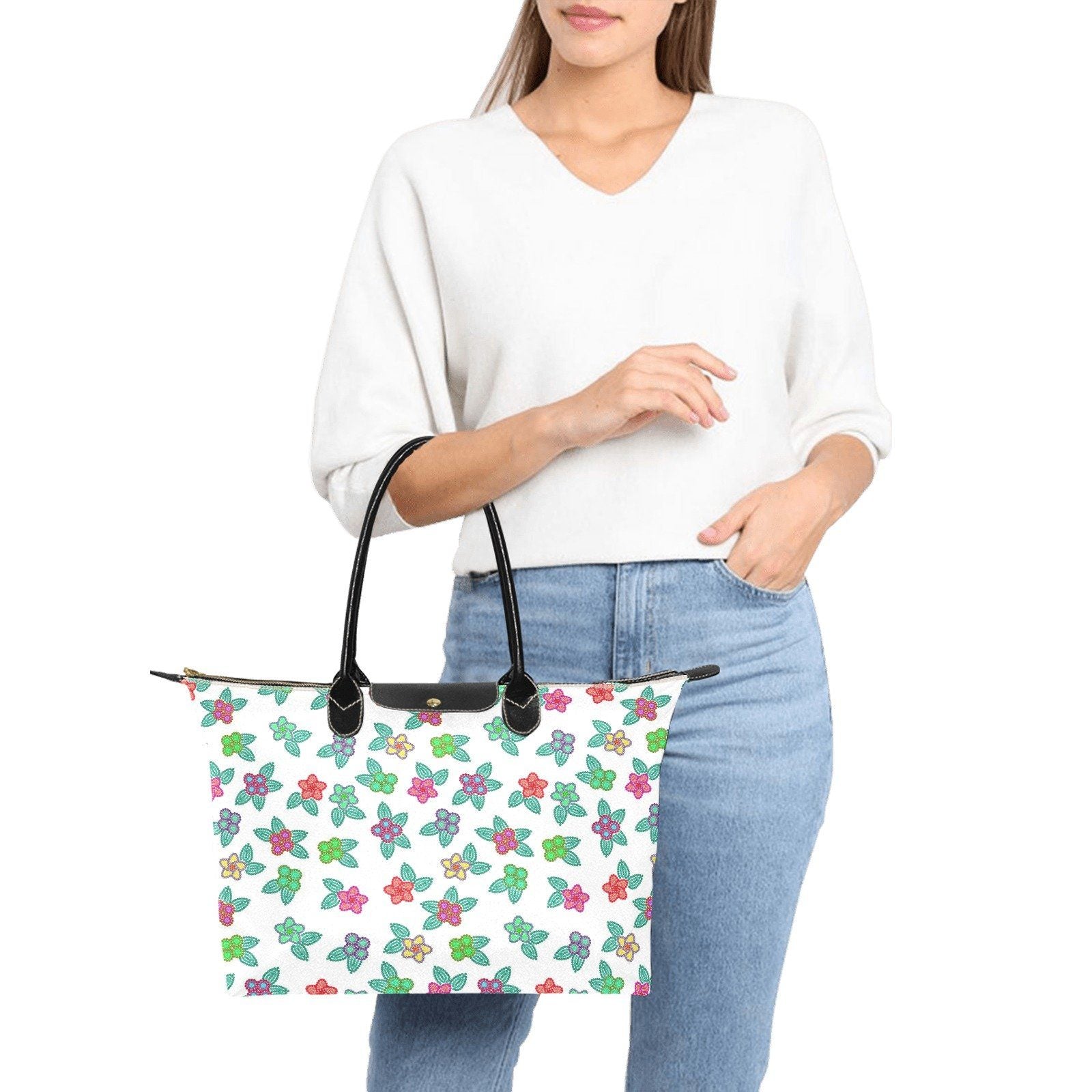 Berry Flowers White Single-Shoulder Lady Handbag (Model 1714) bag e-joyer 