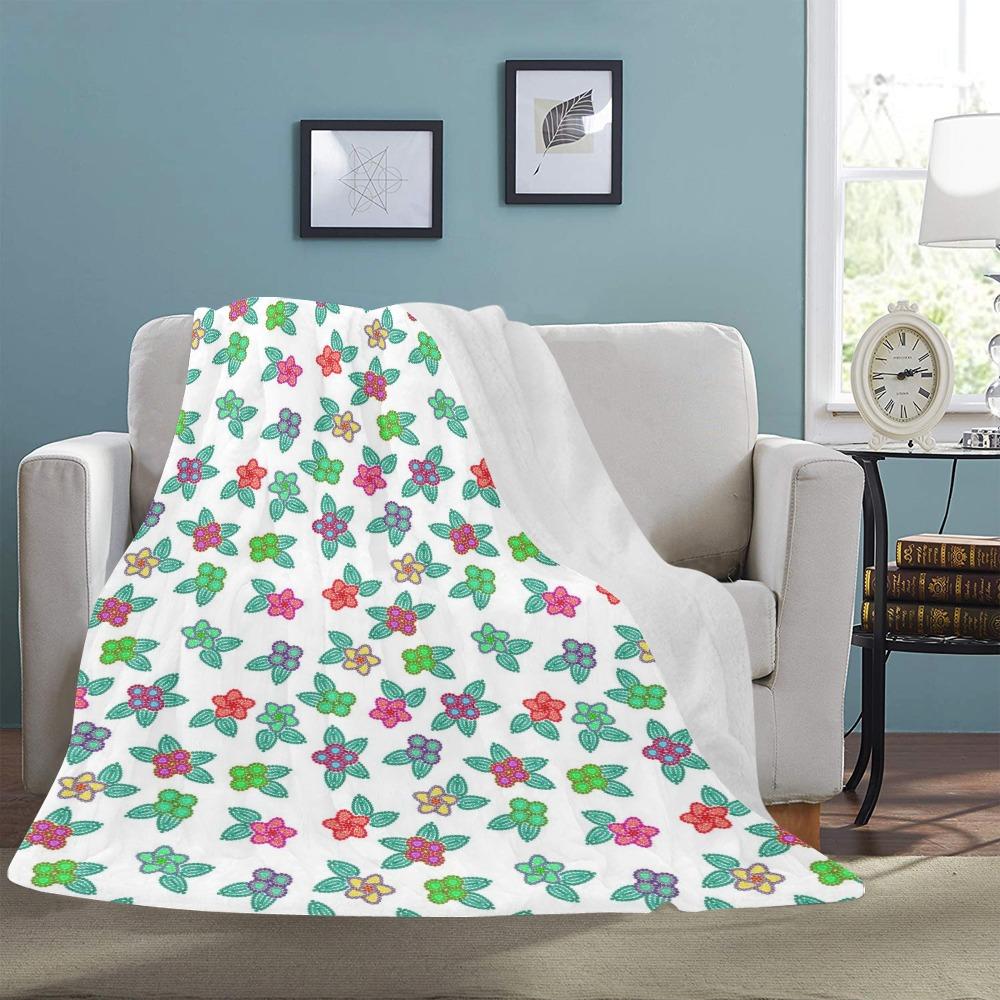 Berry Flowers White Ultra-Soft Micro Fleece Blanket 60"x80" Ultra-Soft Blanket 60''x80'' e-joyer 