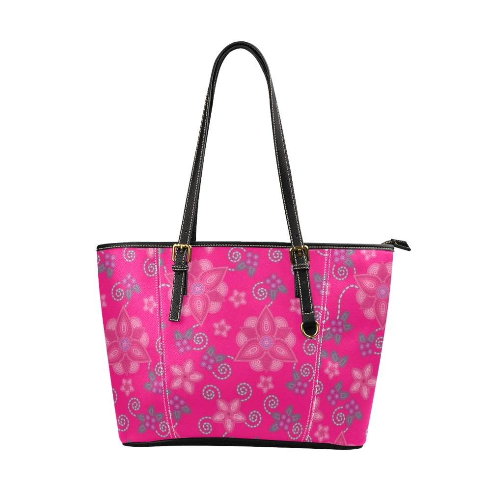 Berry Picking Pink Leather Tote Bag/Large (Model 1640) bag e-joyer 