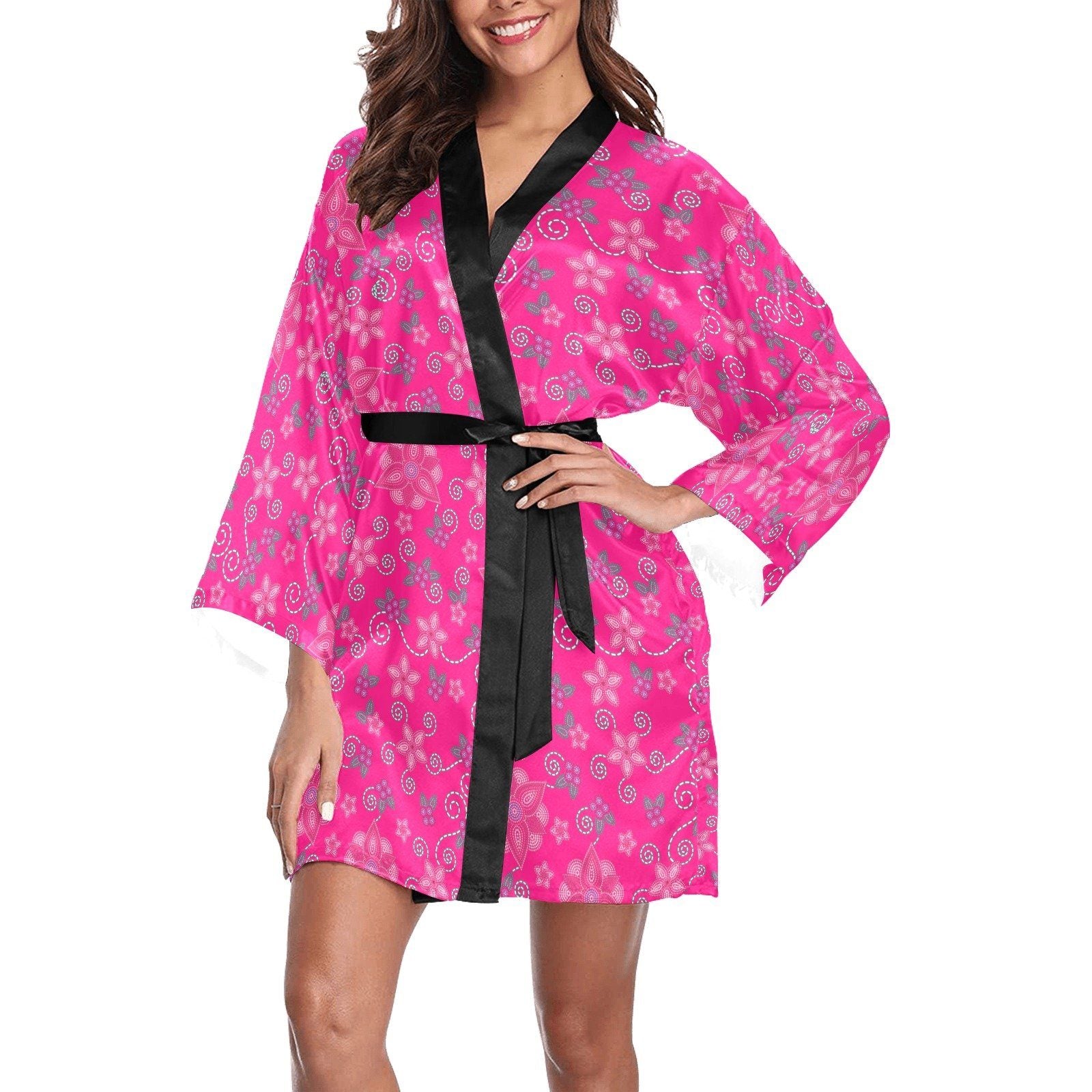 Berry Picking Pink Long Sleeve Kimono Robe Long Sleeve Kimono Robe e-joyer 