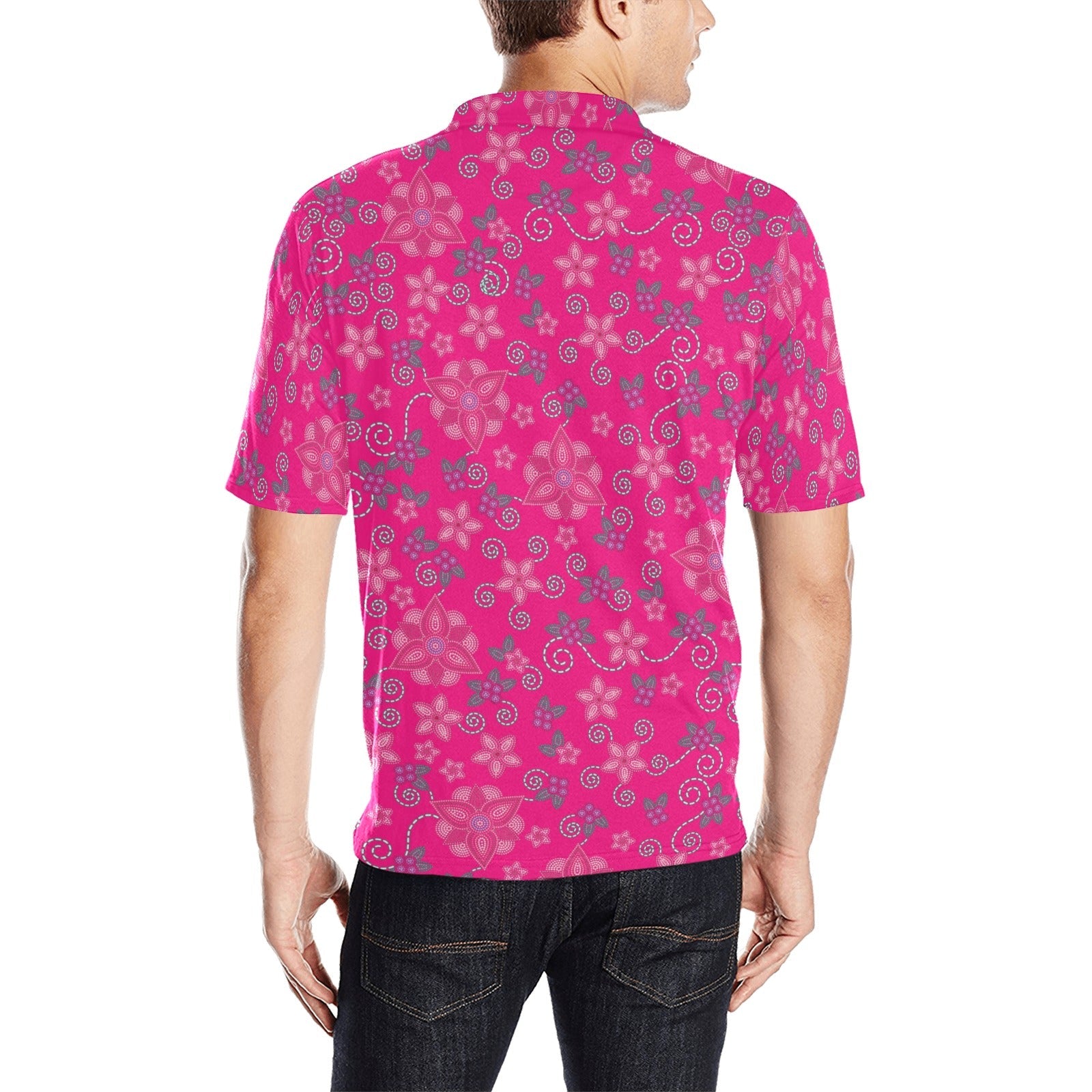 Berry Picking Pink Men's All Over Print Polo Shirt (Model T55) Men's Polo Shirt (Model T55) e-joyer 