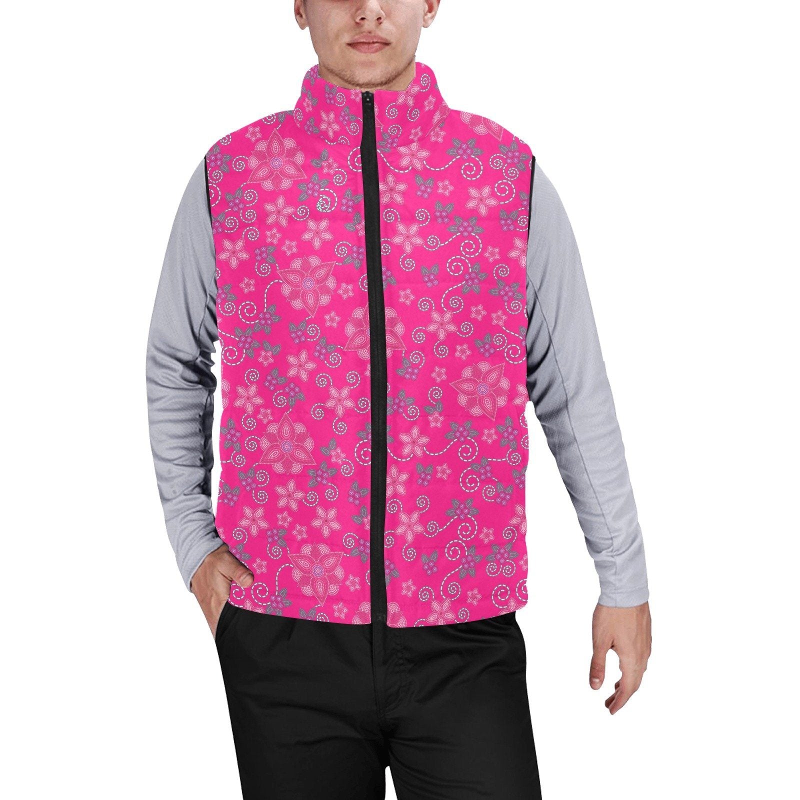 Berry Picking Pink Men's Padded Vest Jacket (Model H44) Men's Padded Vest Jacket (H44) e-joyer 